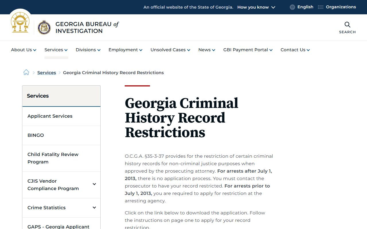Laurens County arrest records Georgia GBI record restriction page