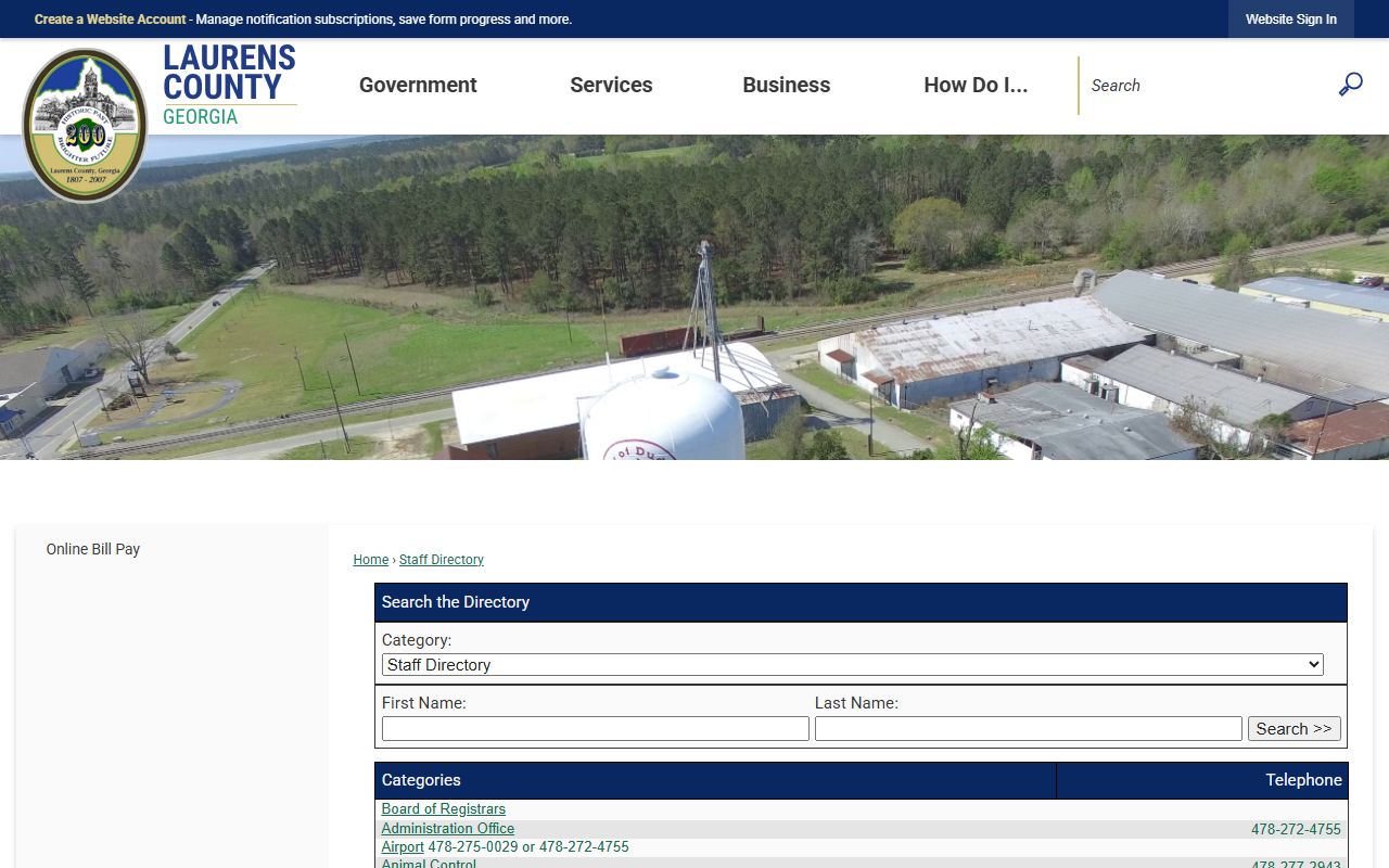 Laurens County staff directory with court and county department contacts