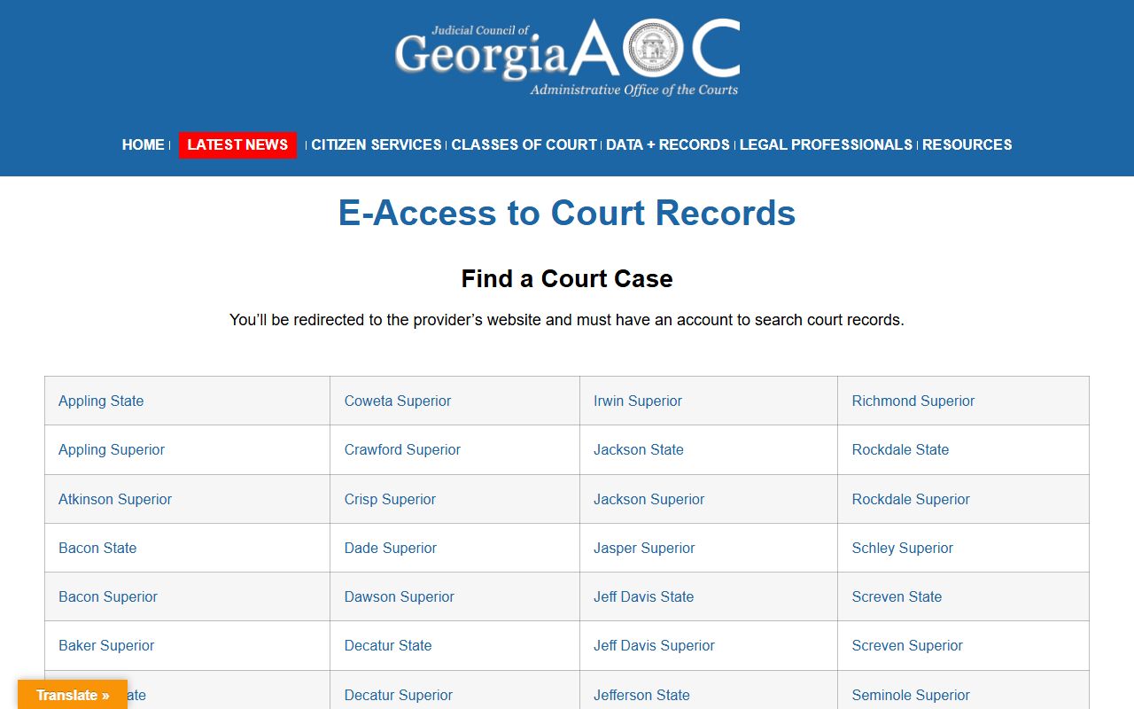 Laurens County court records Georgia Courts e-access page