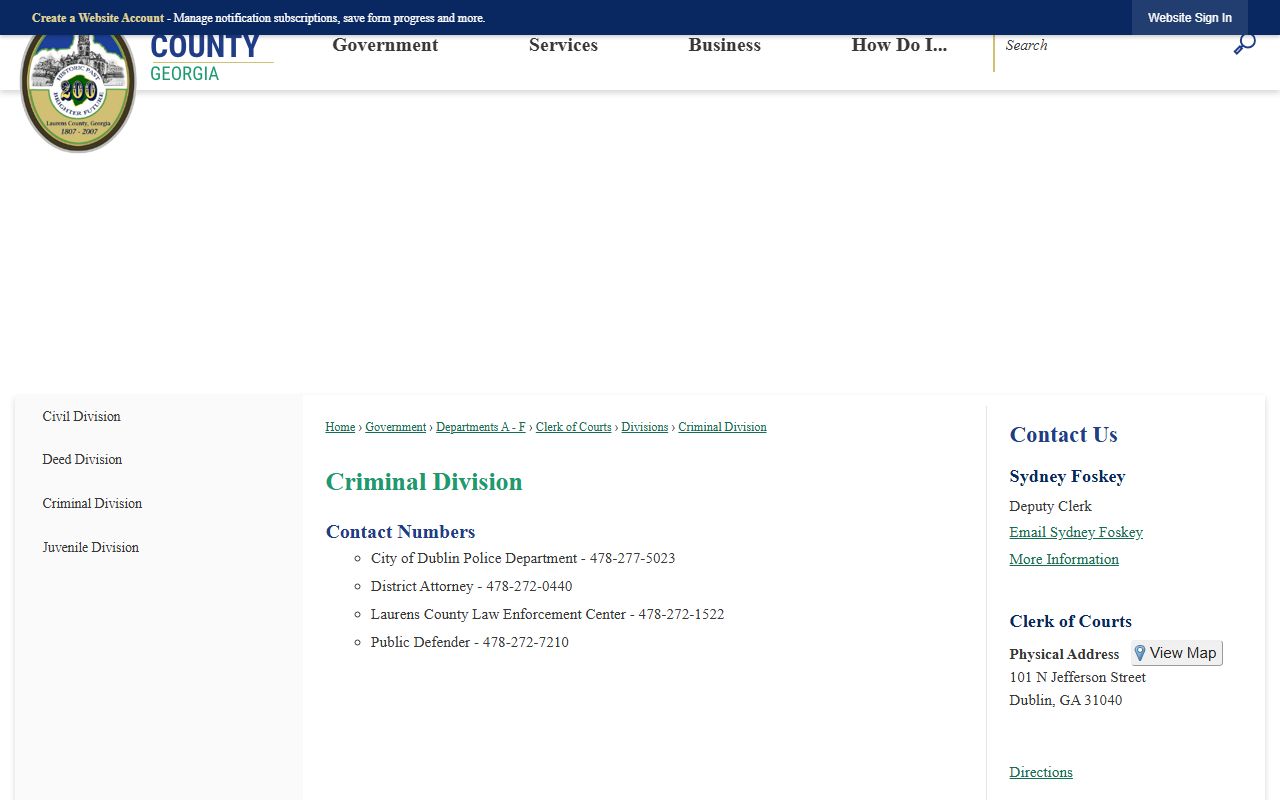 Laurens County criminal court records criminal division contacts
