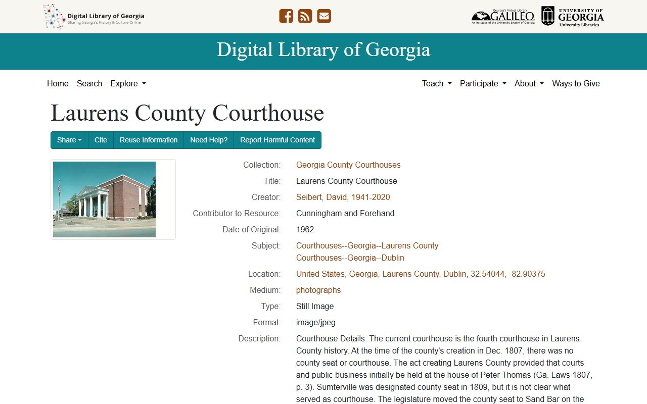 Laurens County court records Digital Library courthouse history
