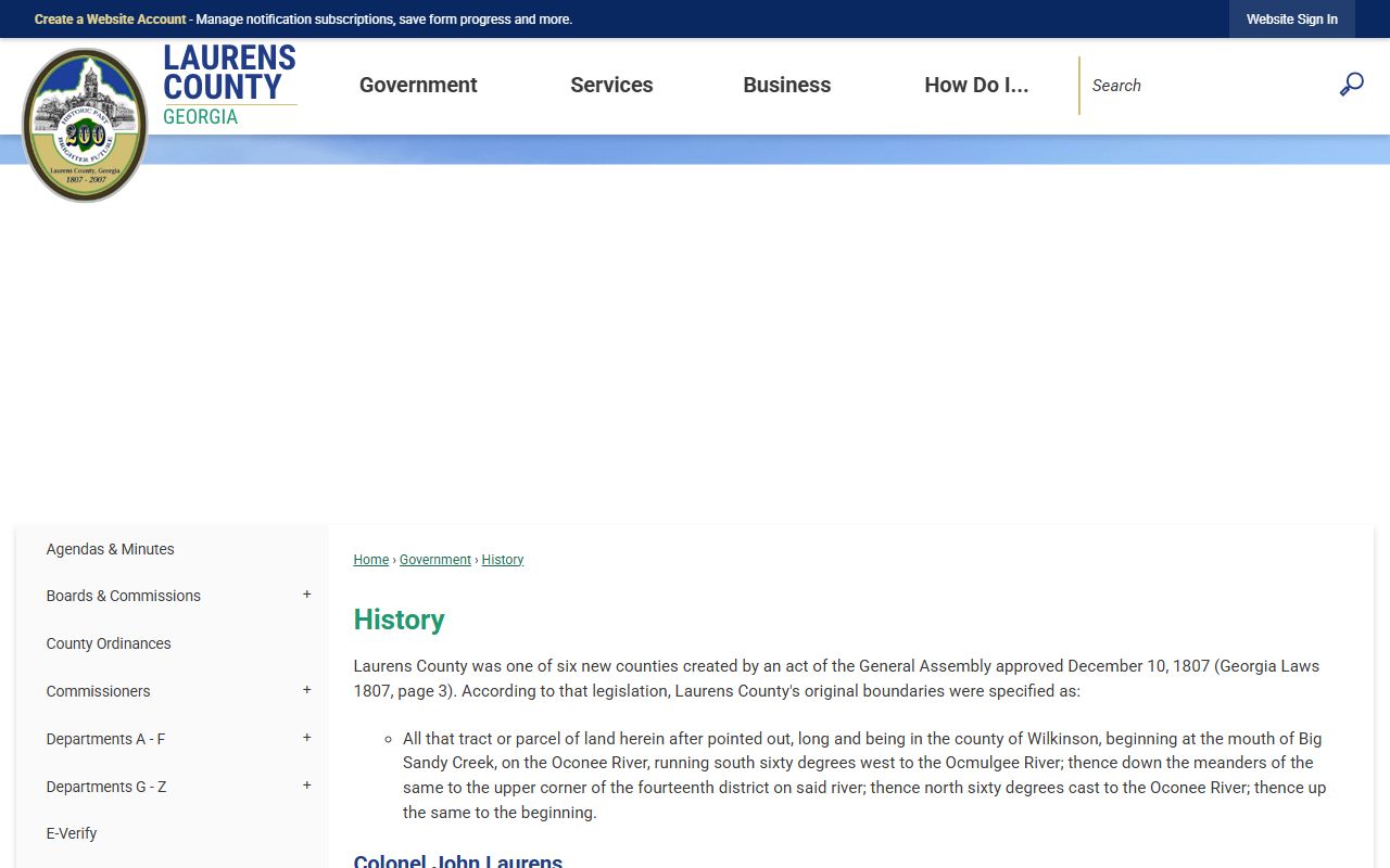 Laurens County court records official county history page