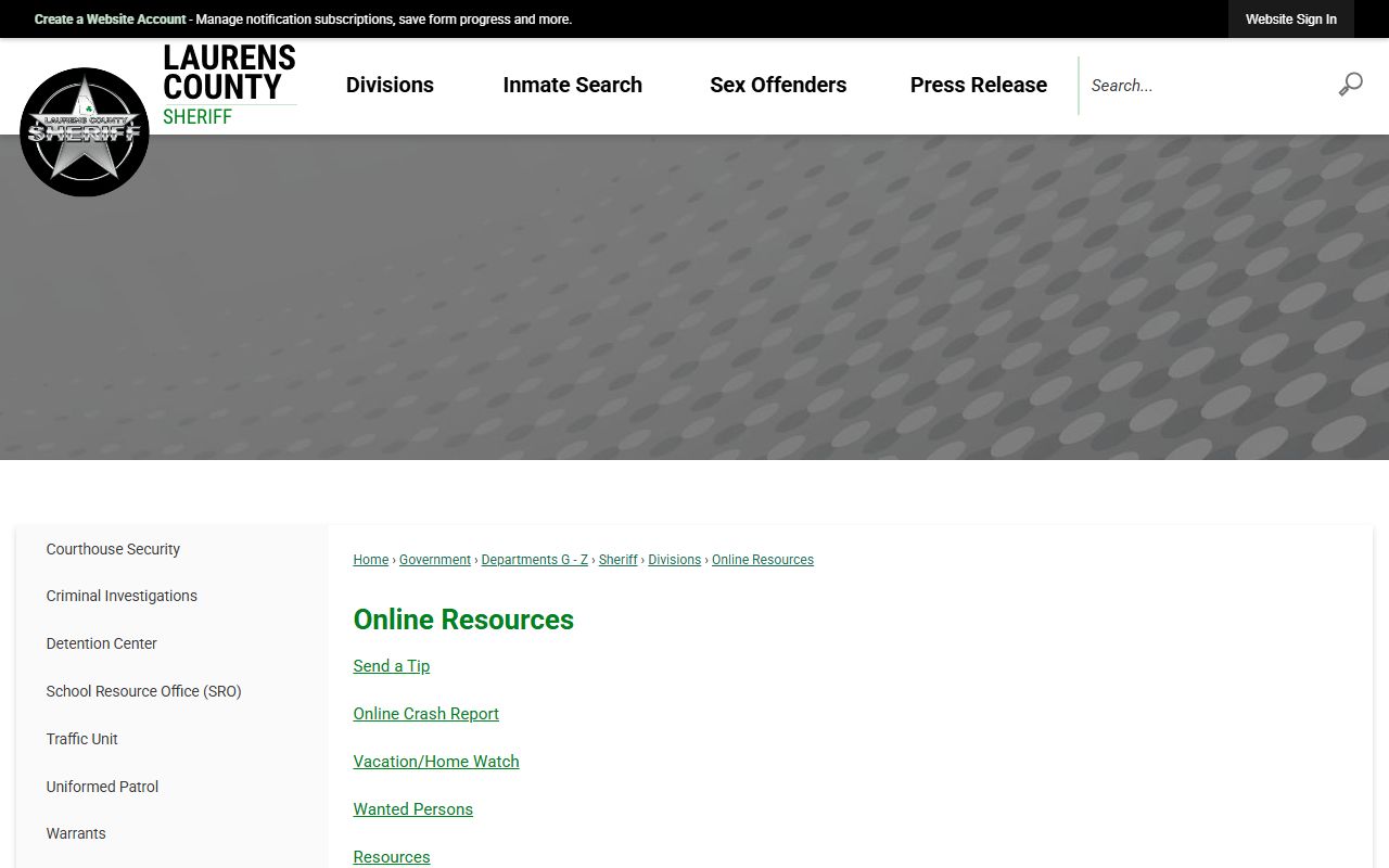 Laurens County inmate search sheriff online resources contacts