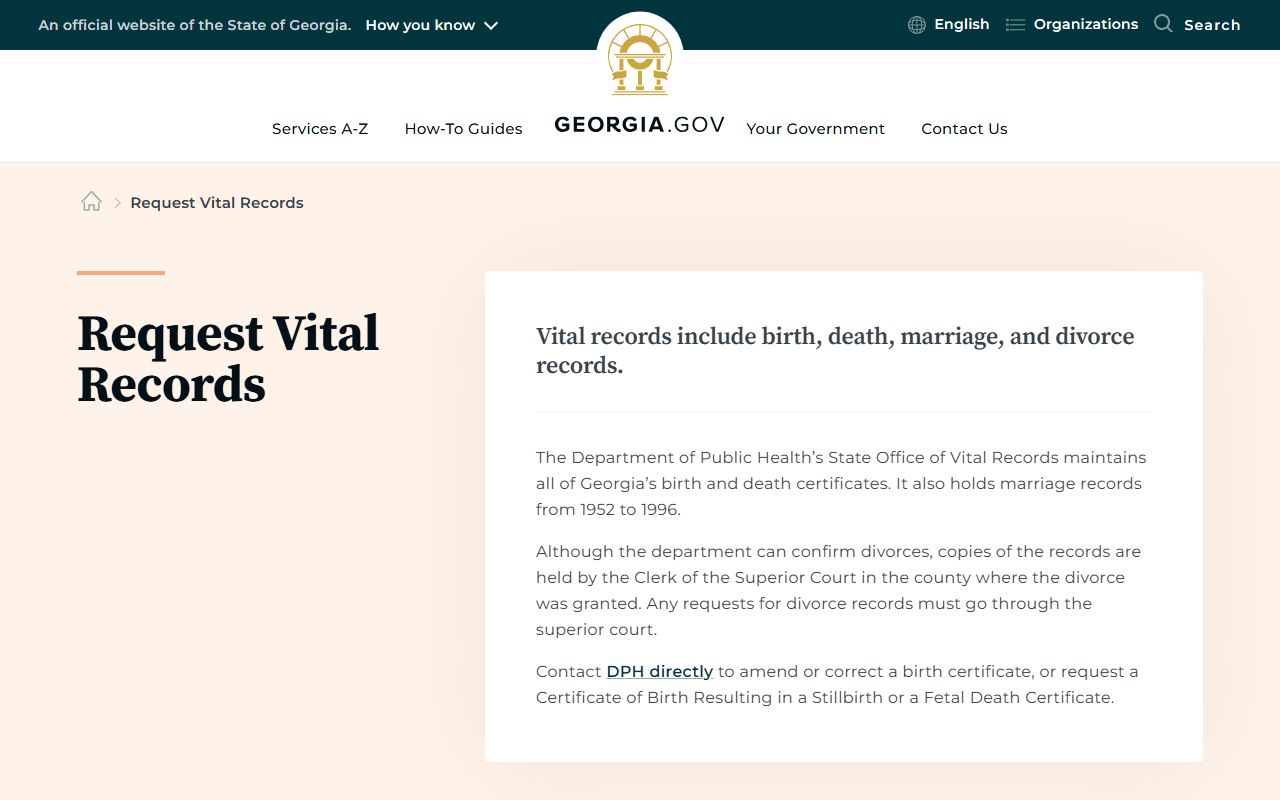 Laurens County marriage and divorce records Georgia vital records page