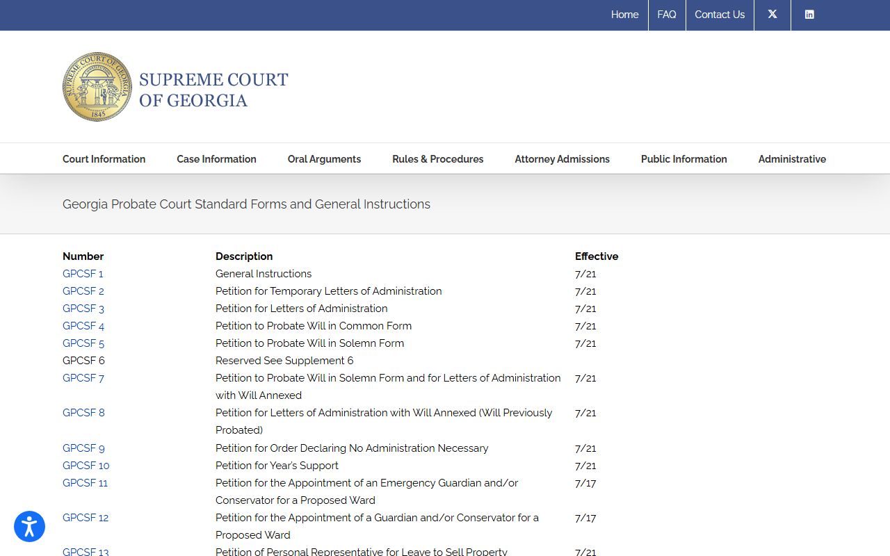 Laurens County probate records Georgia probate standard forms