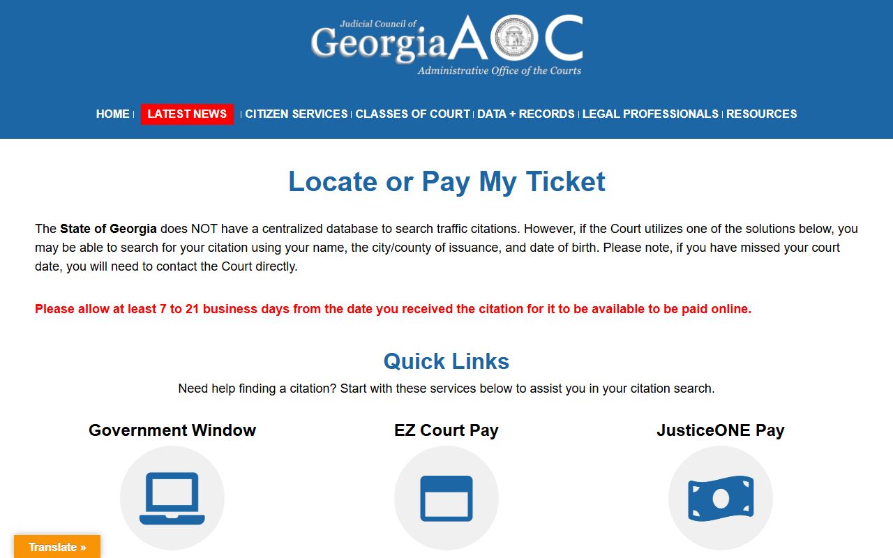 Laurens County traffic court records Georgia ticket locator guidance