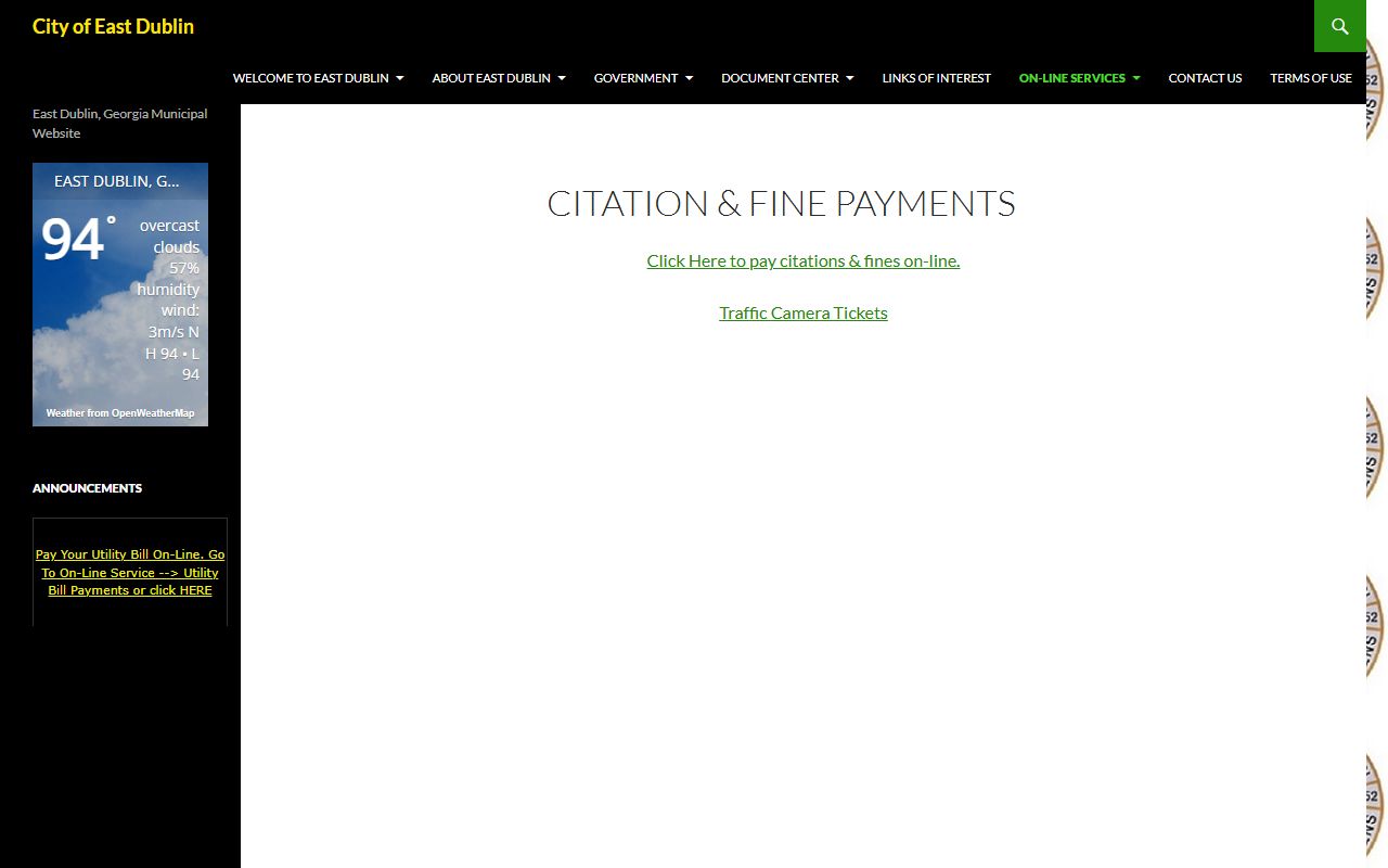 Laurens County traffic court records East Dublin citation payment page